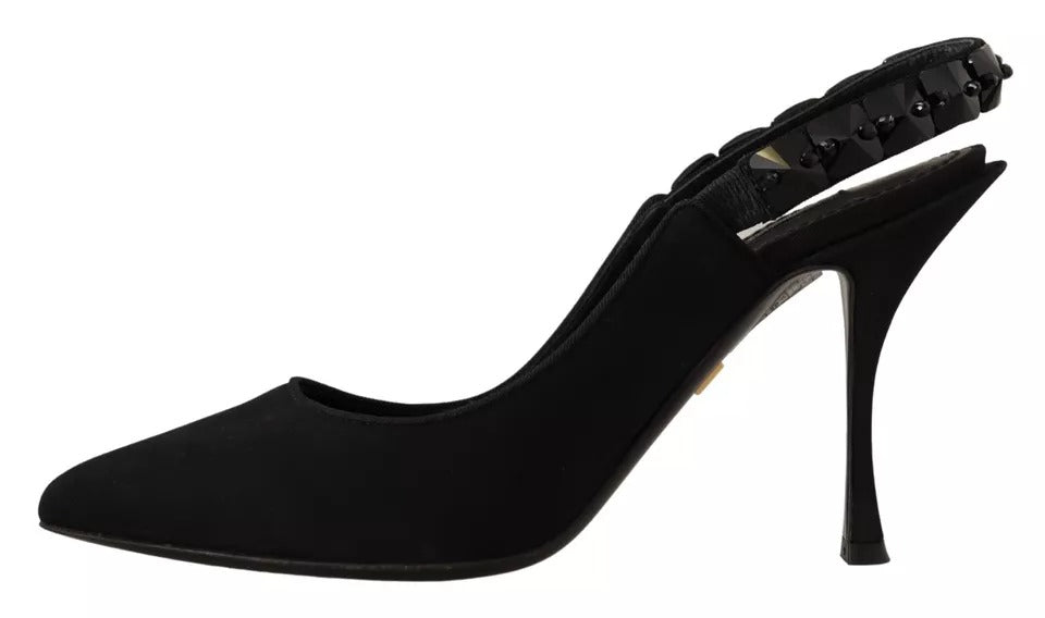 Dolce & Gabbana Schwarze verschönerte Absätze Slingback Charmeuse Schuhe