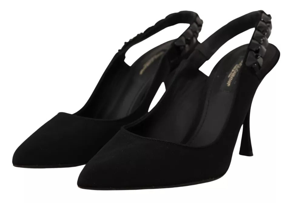 Dolce & Gabbana Schwarze verschönerte Absätze Slingback Charmeuse Schuhe