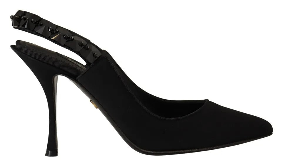 Dolce & Gabbana Schwarze verschönerte Absätze Slingback Charmeuse Schuhe