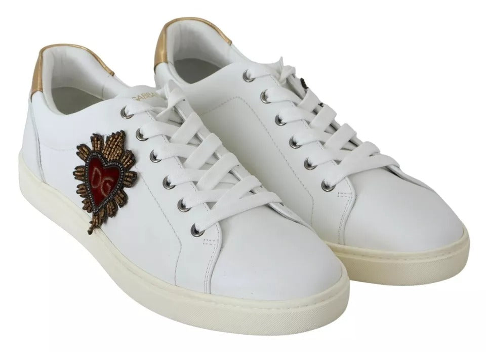 Dolce & Gabbana Weiß Leder Herz Low Top Turnschuhe Männer Schuhe