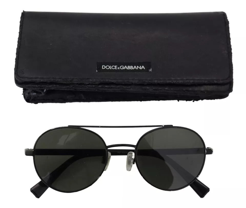 Dolce & Gabbana Mattschwarzer Stahlrahmen mit grünen Gläsern DG2245 Sonnenbrille