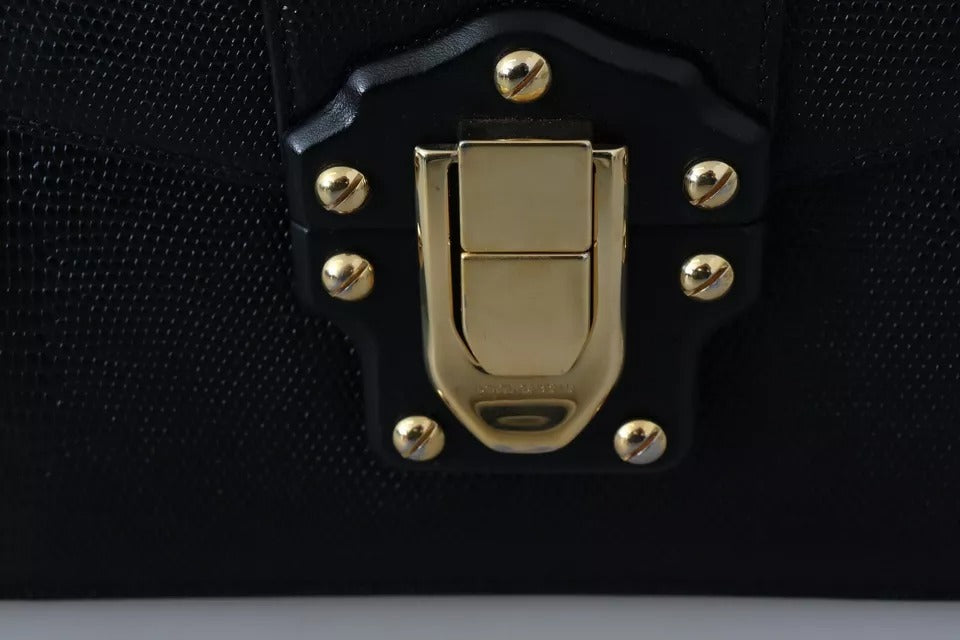 Dolce & Gabbana Schwarzes Leder Gold Metall Mini Frauen Geldbeutel Tasche Lucia Brieftasche