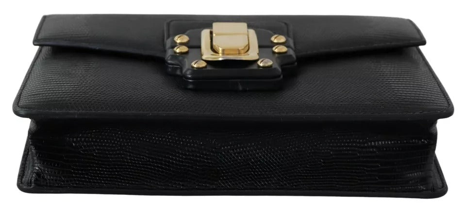 Dolce & Gabbana Schwarzes Leder Gold Metall Mini Frauen Geldbeutel Tasche Lucia Brieftasche