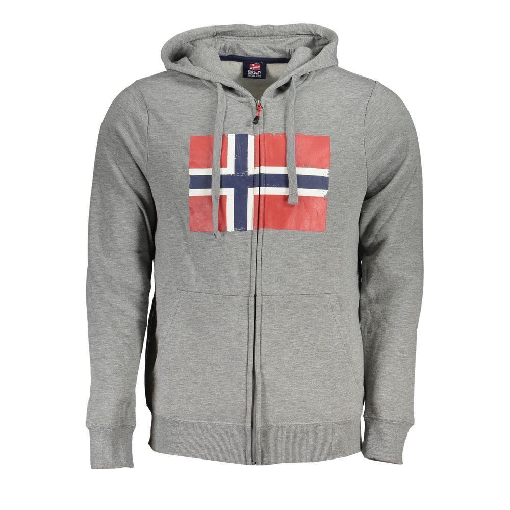 Norway 1963 Glattes graues Fleece-Sweatshirt mit Kapuze