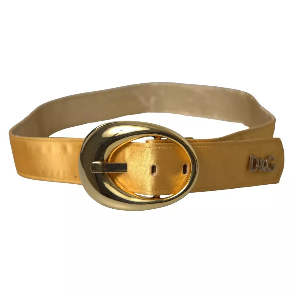 Dolce & Gabbana Gold Satin Leder Oval Metall Schnalle Gürtel