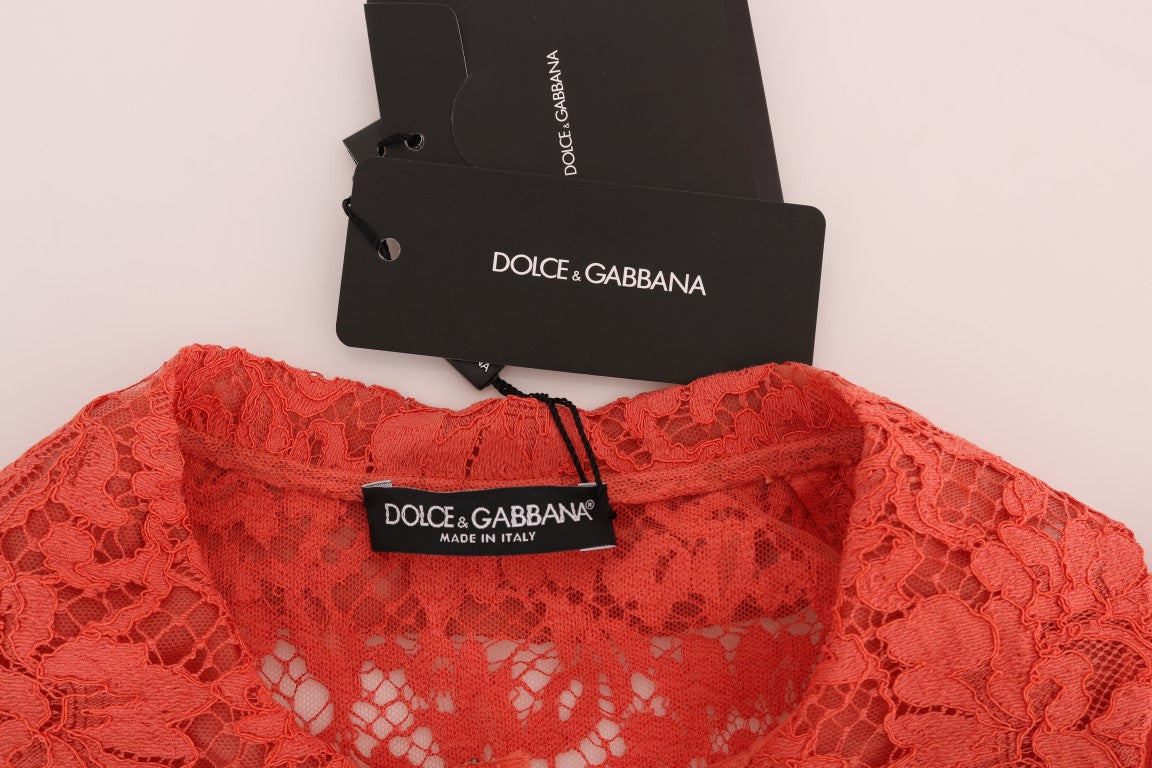 Dolce &amp; Gabbana Zarif Turuncu Çiçekli Dantel Kristal Hırka Bluz