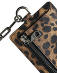 Load image into Gallery viewer, Dolce & Gabbana Braunes Leder Leopardendruck Logo Plaque Karteninhaber Brieftasche
