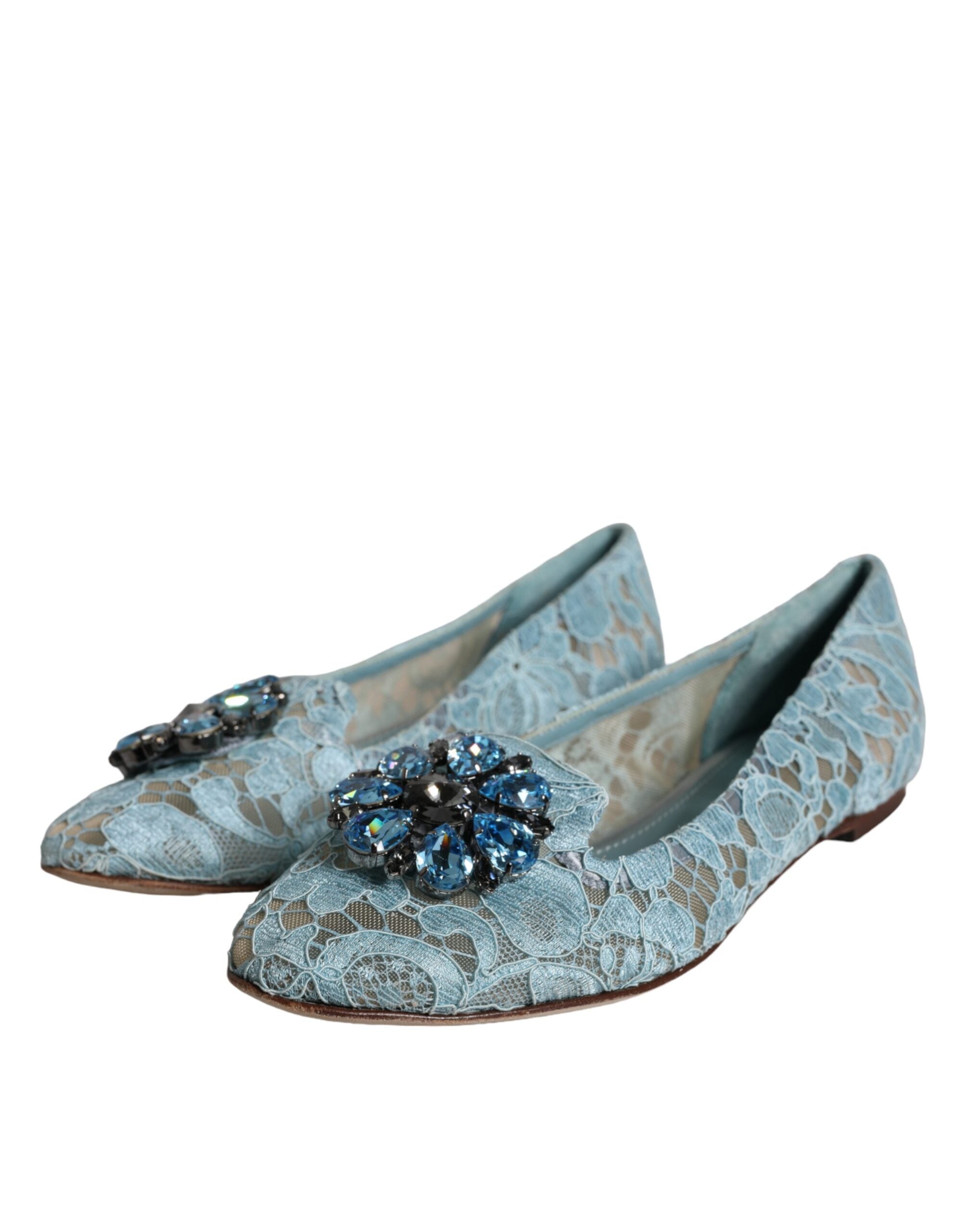 Dolce & Gabbana Blau Spitze Kristall Ballett Flats Loafers Schuhe