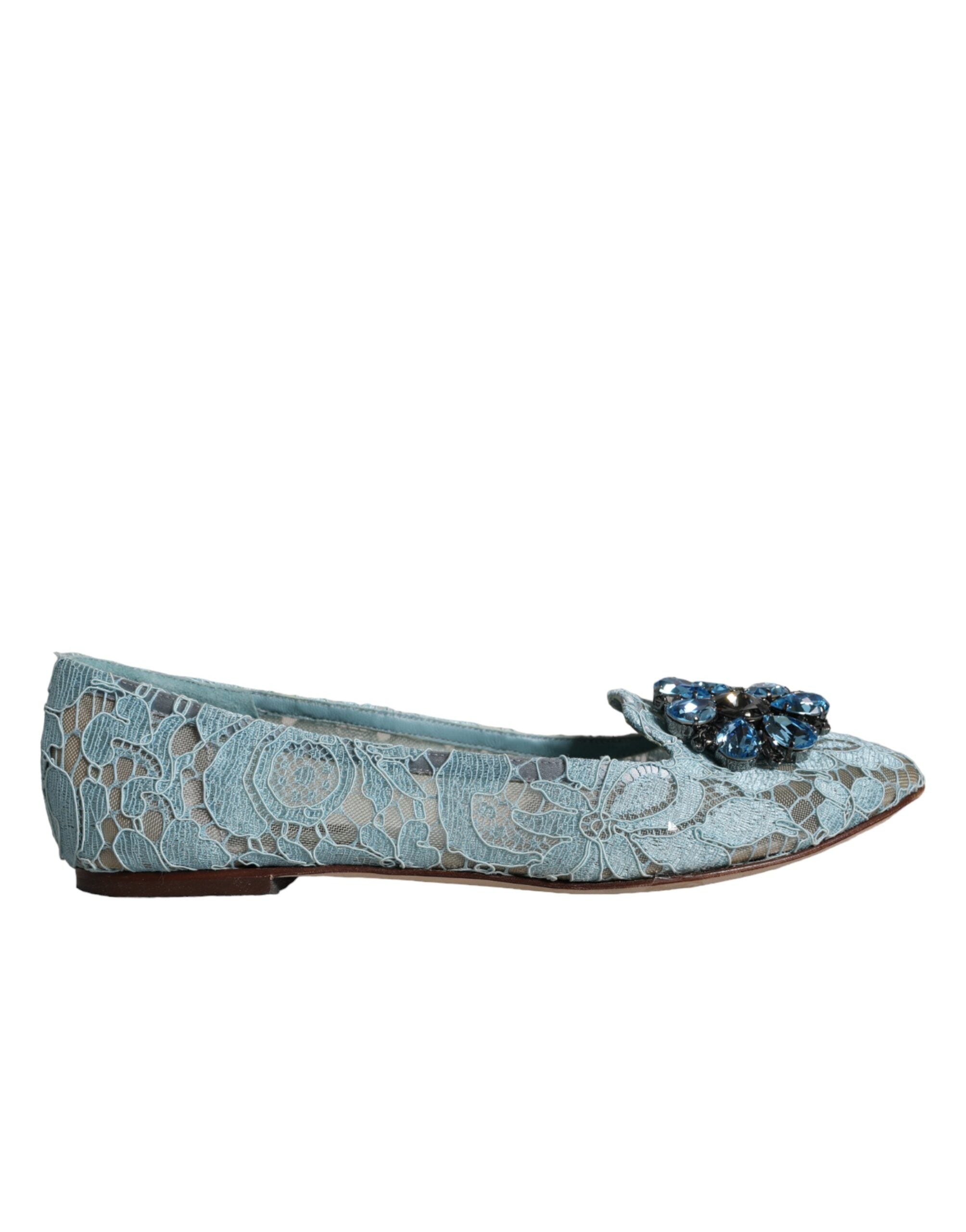 Dolce & Gabbana Blau Spitze Kristall Ballett Flats Loafers Schuhe