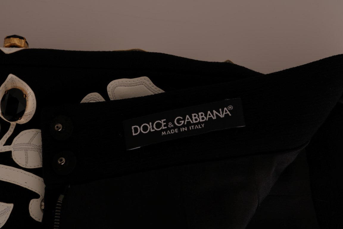 Dolce &amp; Gabbana Siyah Beyaz Çiçekli Barok Kristal Kalem Etek