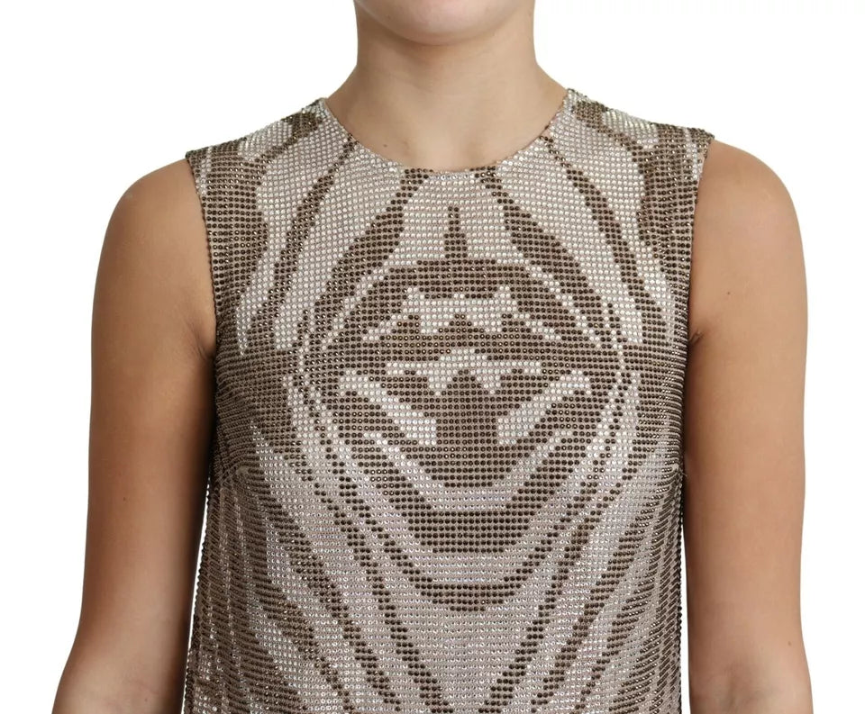 Dolce & Gabbana Braunes Crystal Shift Mini Zebra Silber Kleid