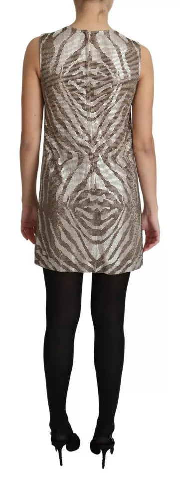 Dolce & Gabbana Braunes Crystal Shift Mini Zebra Silber Kleid