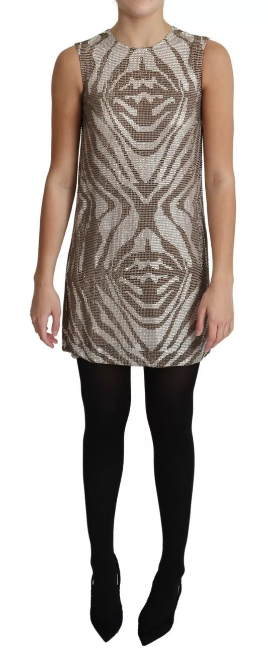 Dolce & Gabbana Braunes Crystal Shift Mini Zebra Silber Kleid