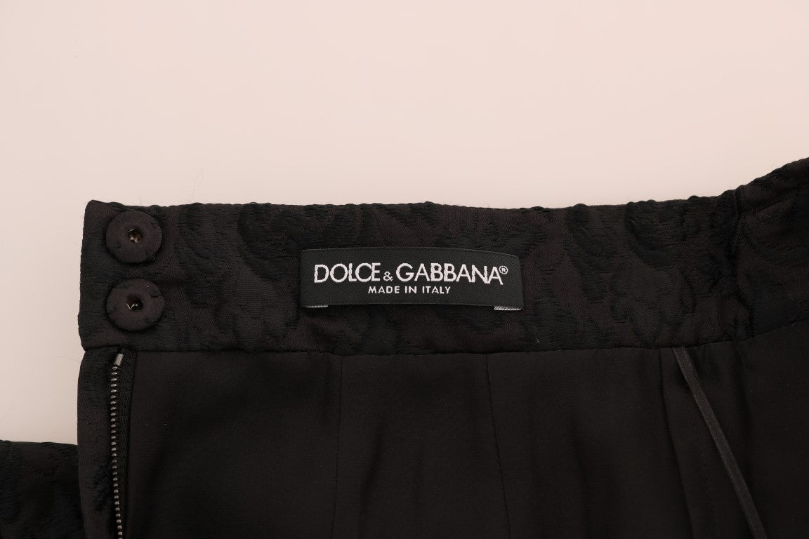 Dolce &amp; Gabbana Elegant black A-line floral jacquard skirt