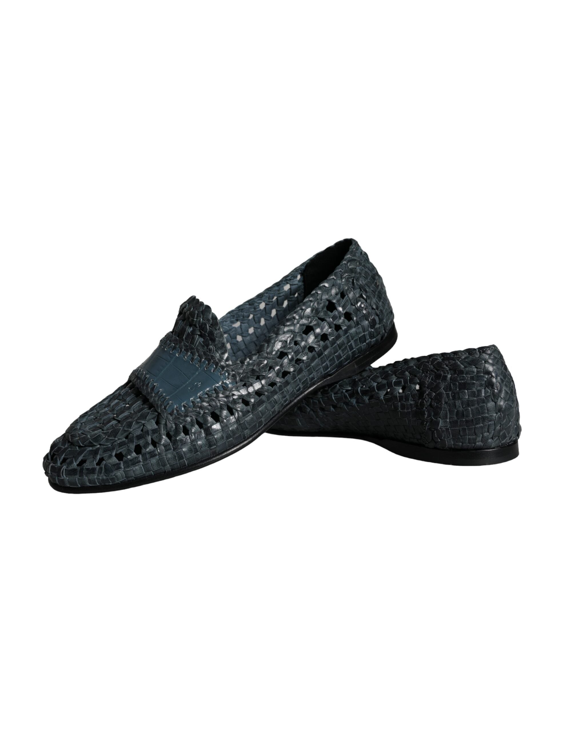 Dolce & Gabbana Blaue gewebte Leder Slipper Männer Schuhe