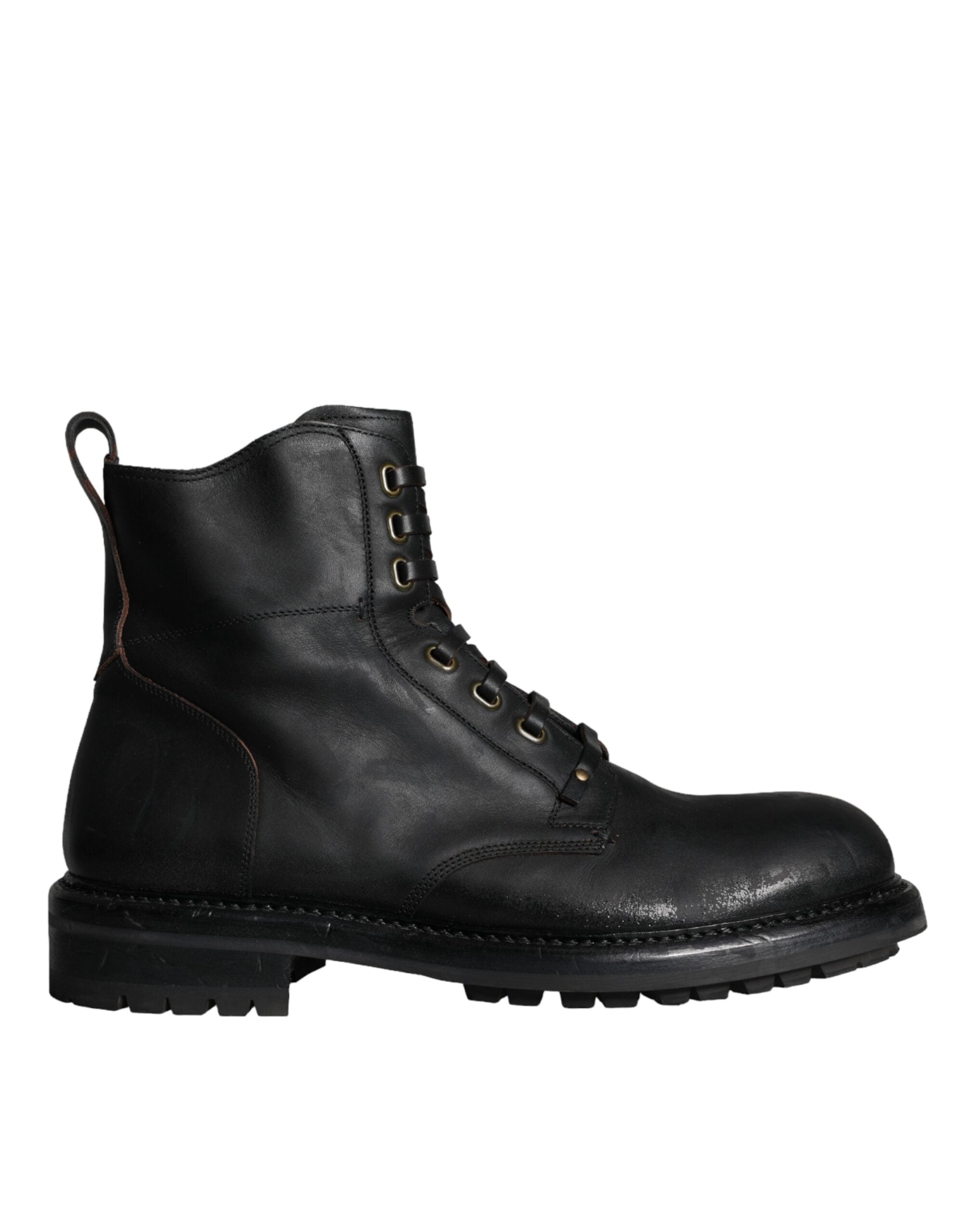 Dolce & Gabbana Schwarze Schnürstiefel Mid Calf Stiefel Männer Schuhe