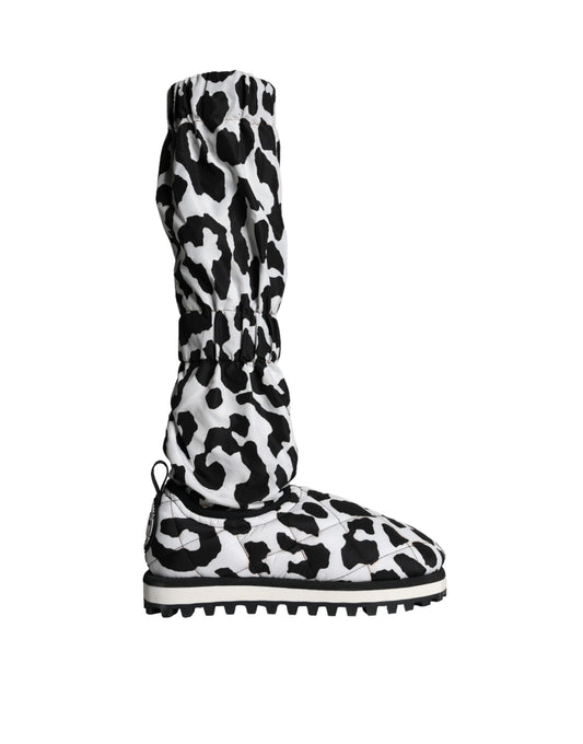 Dolce & Gabbana Schwarz Weiß Leopard Gesteppt Männer Stiefel Turnschuhe Schuhe