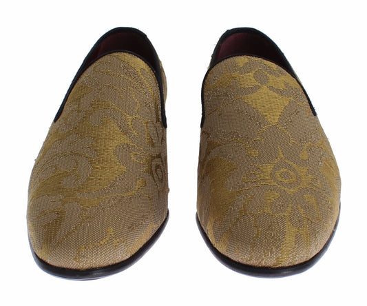 Dolce & Gabbana Goldene barocke Seidenkleid-Loafer