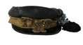 Bild in Galerie-Betrachter laden, Dolce & Gabbana Schwarzes Leder Crystal Beads Gold Ribbon Fiddler Cap
