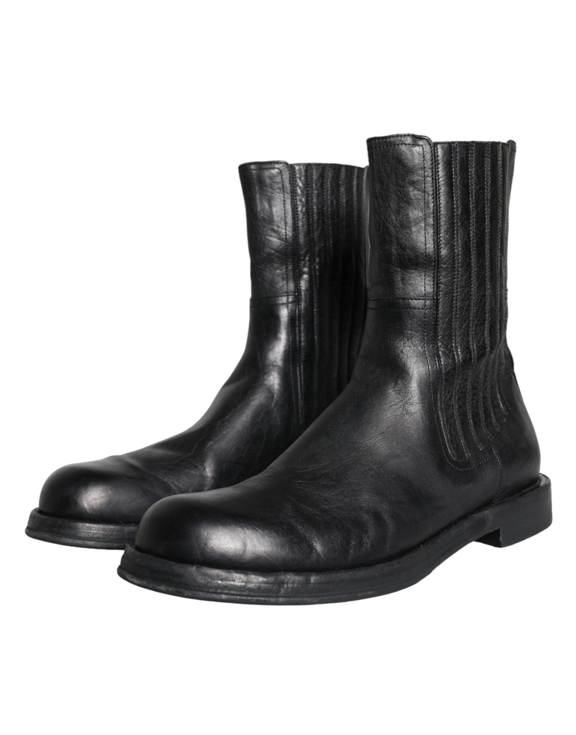 Dolce & Gabbana Schwarzes Pferd Leder Mid Calf Stiefel Männer Schuhe