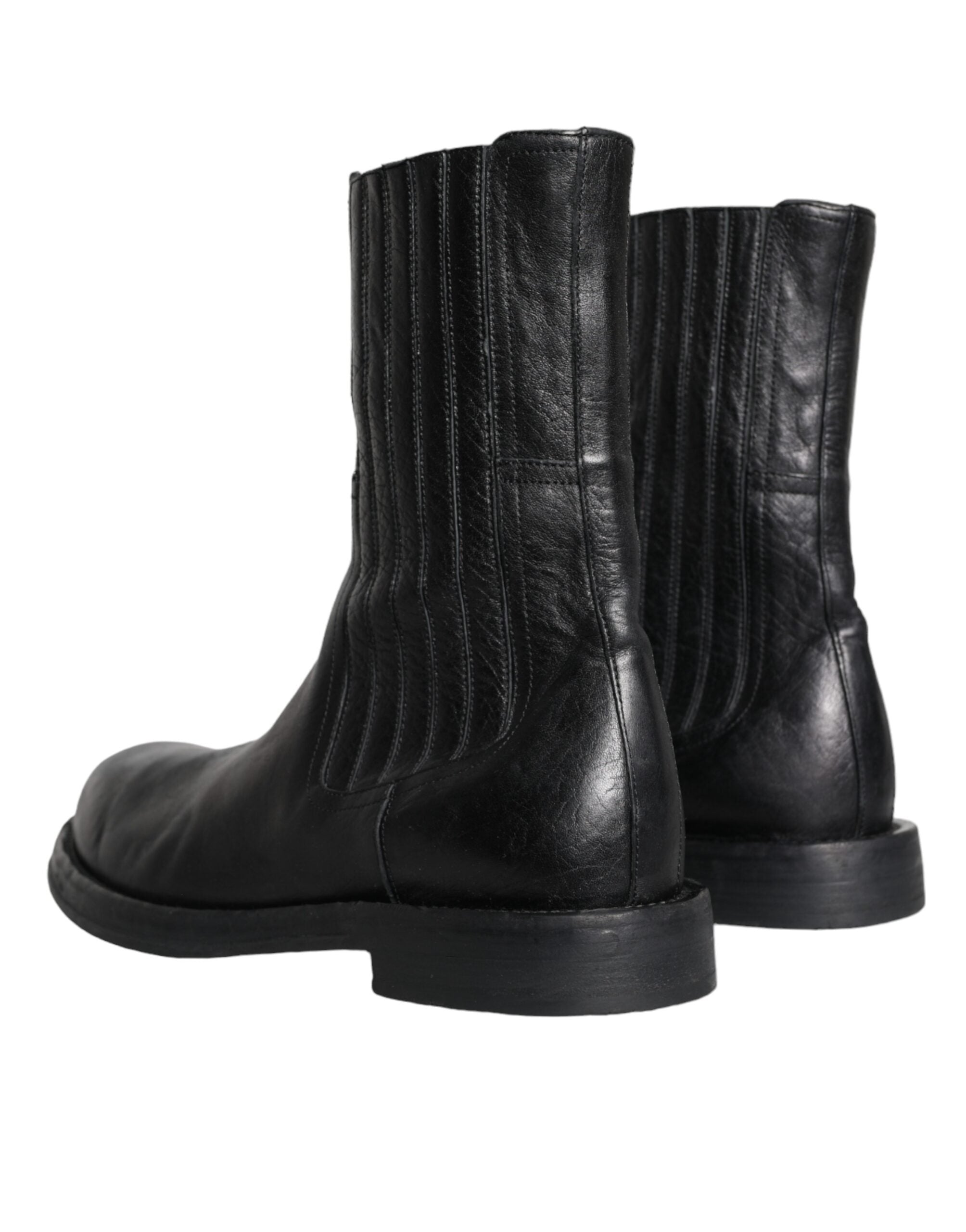 Dolce & Gabbana Schwarzes Pferd Leder Mid Calf Stiefel Männer Schuhe