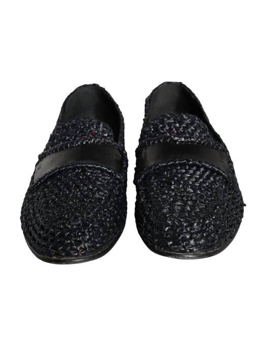 Dolce & Gabbana Schwarz gewebt Raffia Slip On Loafers Männer Schuhe