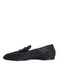 Bild in Galerie-Betrachter laden, Dolce & Gabbana Schwarz gewebt Raffia Slip On Loafers Männer Schuhe
