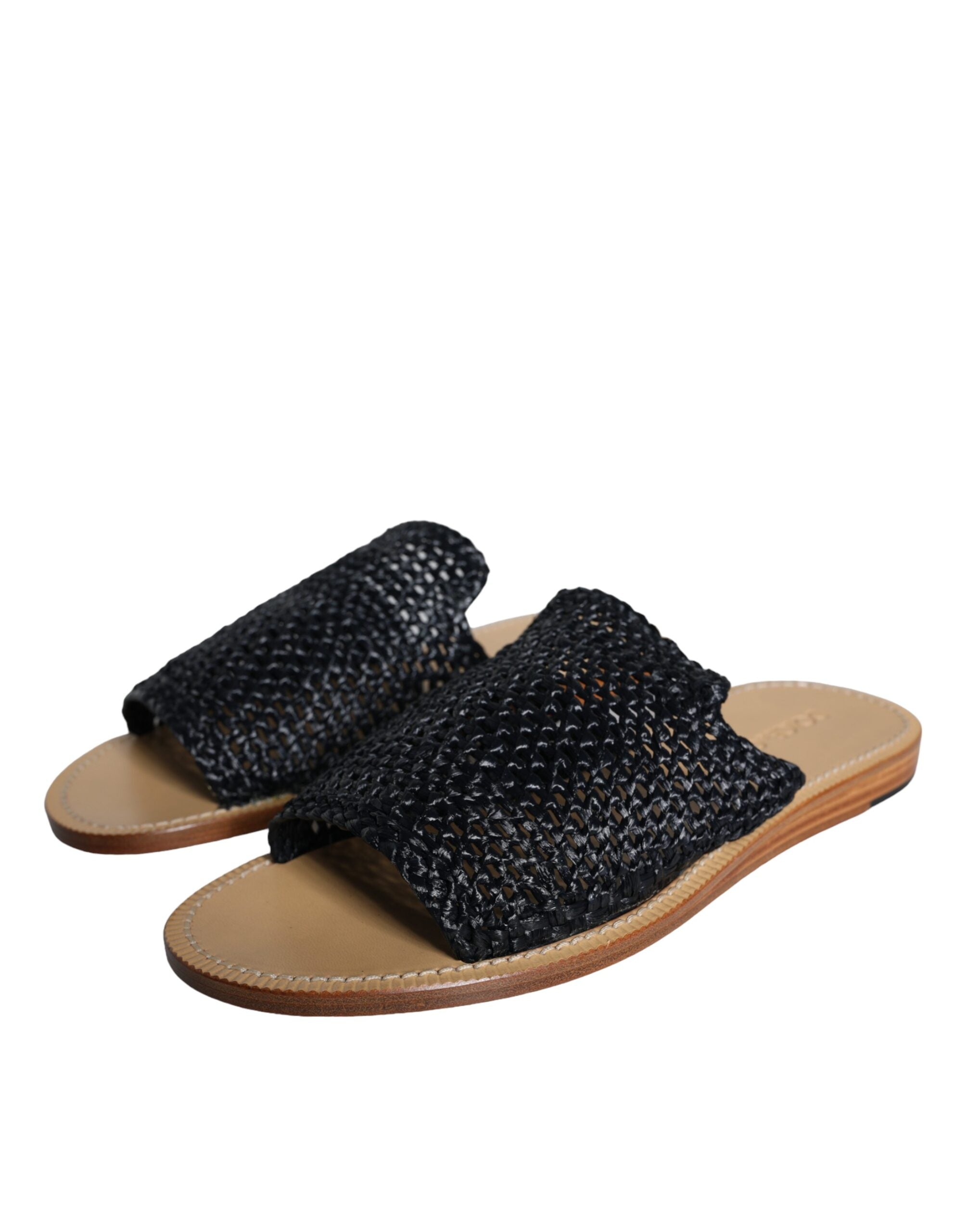 Dolce & Gabbana Schwarz Monochrome geflochtene Raffia Slides Schuhe