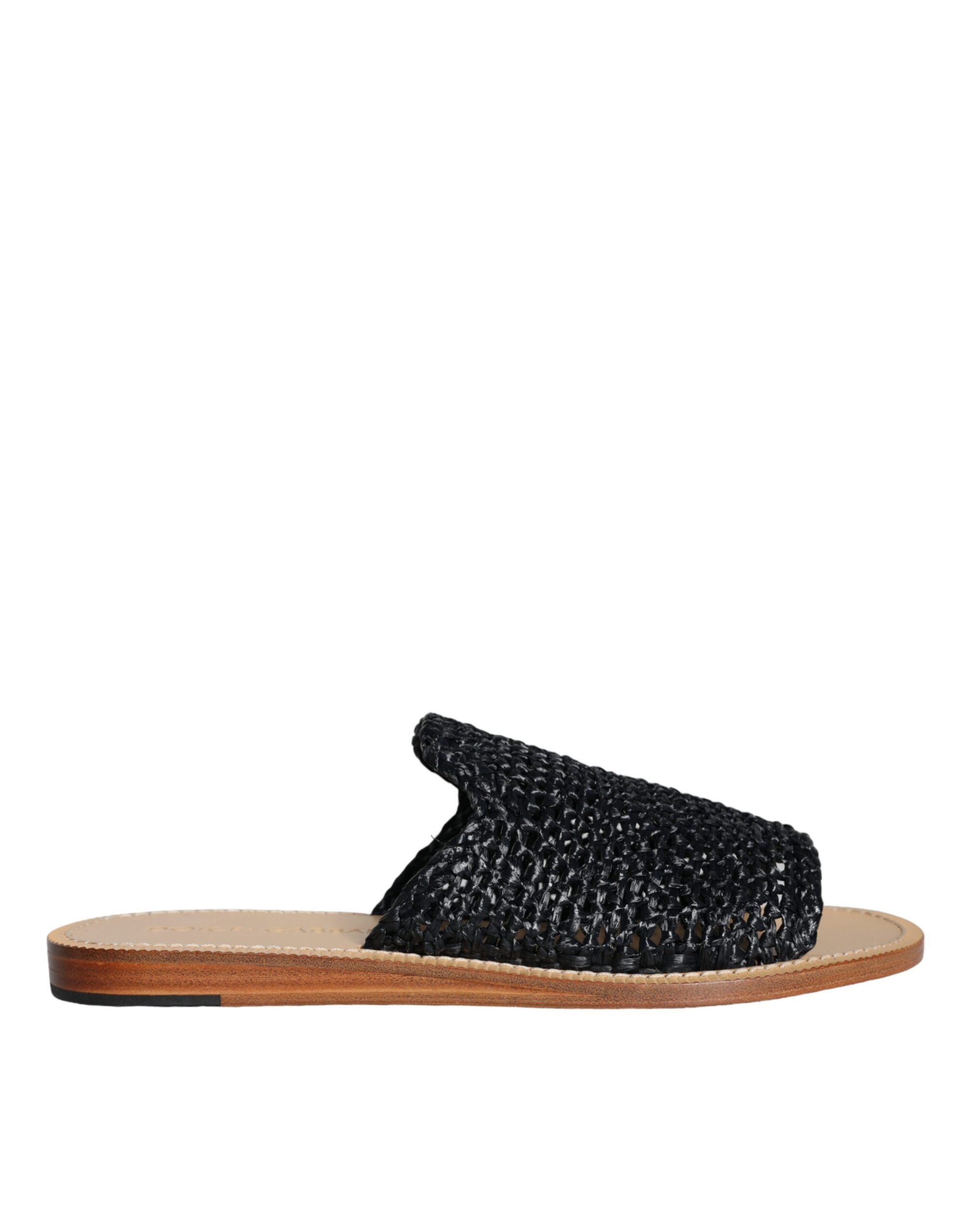 Dolce & Gabbana Schwarz Monochrome geflochtene Raffia Slides Schuhe