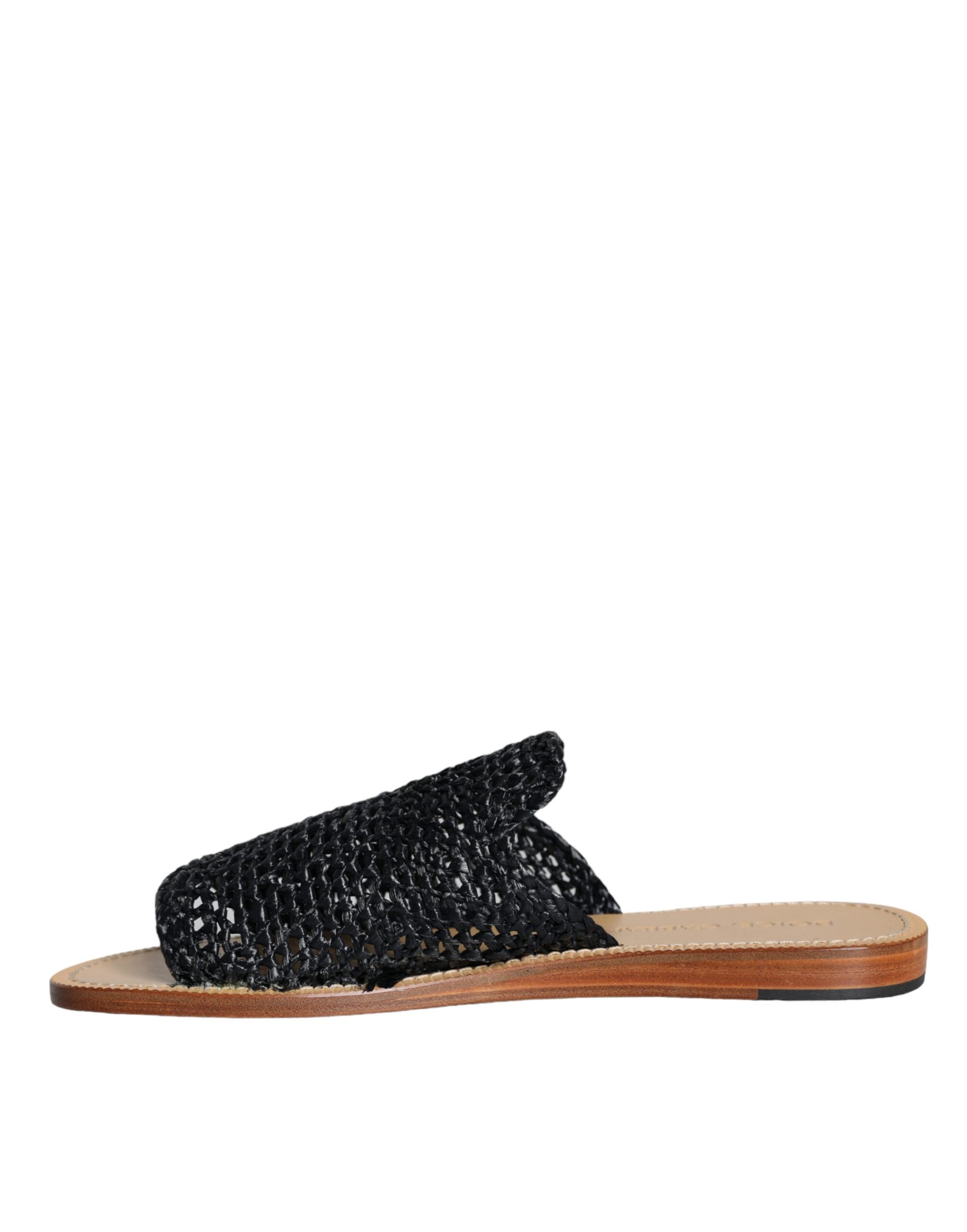 Dolce & Gabbana Schwarz Monochrome geflochtene Raffia Slides Schuhe