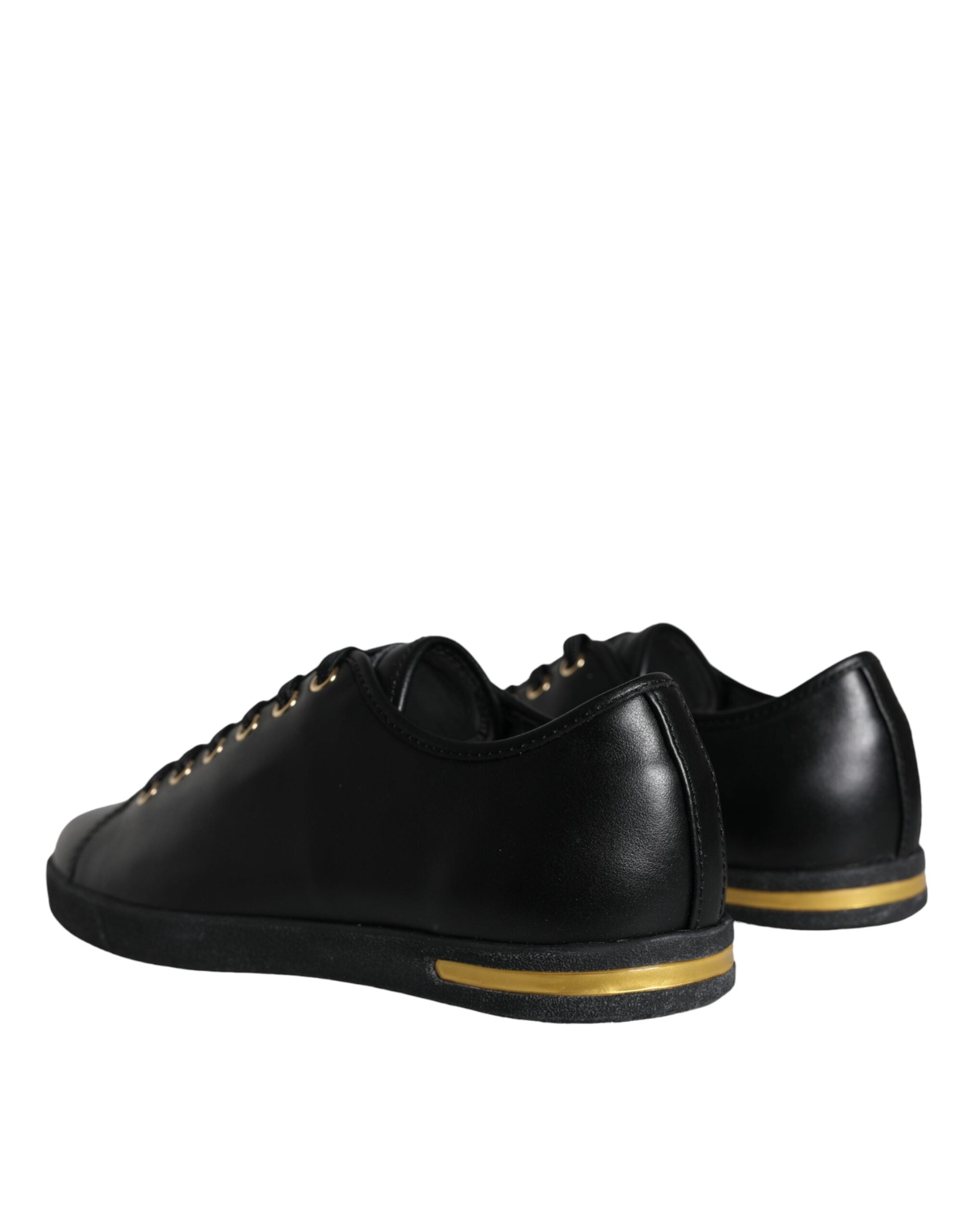 Dolce & Gabbana Schwarz Gold Leder Klassische Sneakers Schuhe