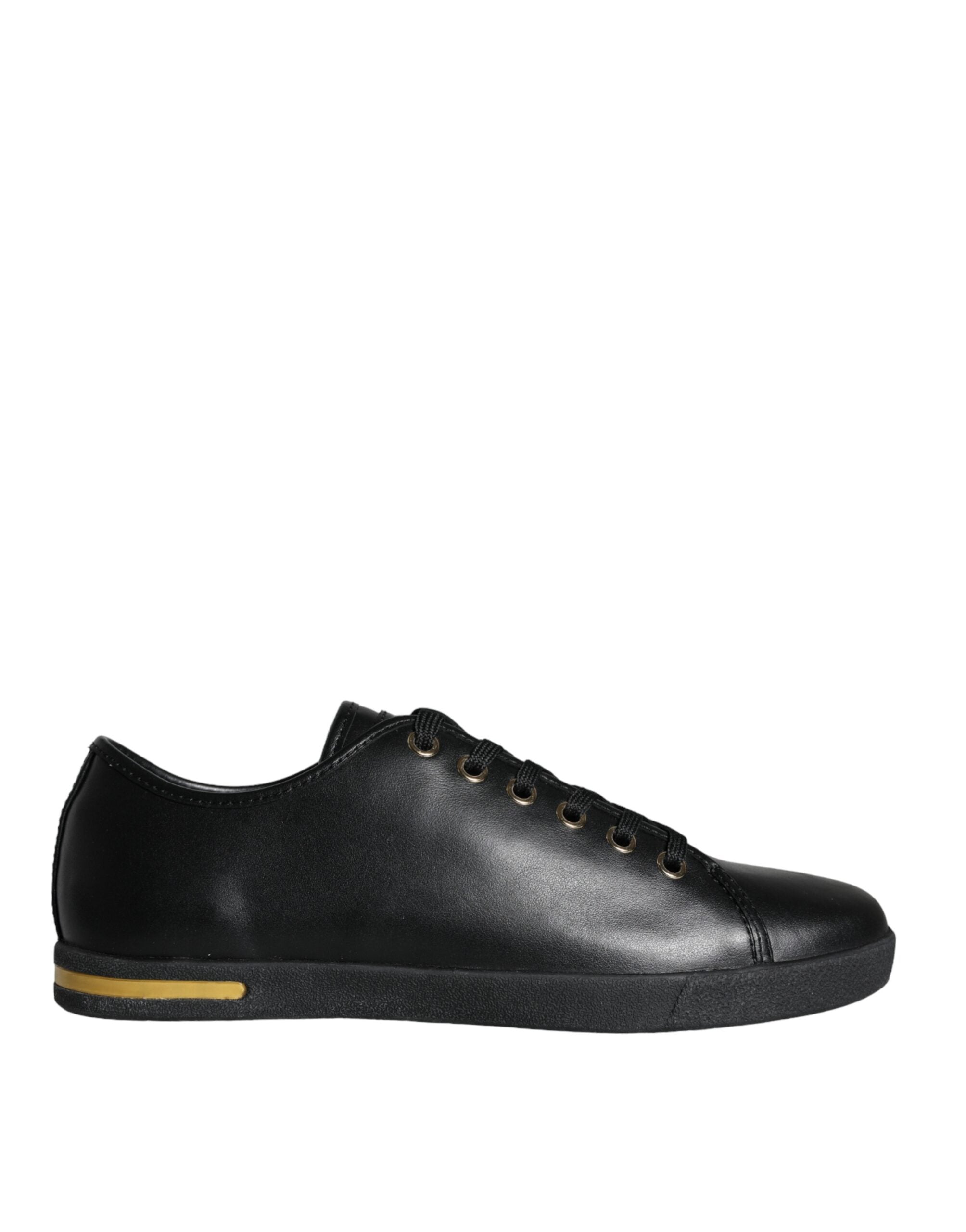 Dolce & Gabbana Schwarz Gold Leder Klassische Sneakers Schuhe