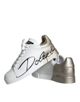 Resmi galeri görüntüleyiciye yükleyin, Dolce & Gabbana Weiß Gold Portofino Low Top Leder Turnschuhe Schuhe
