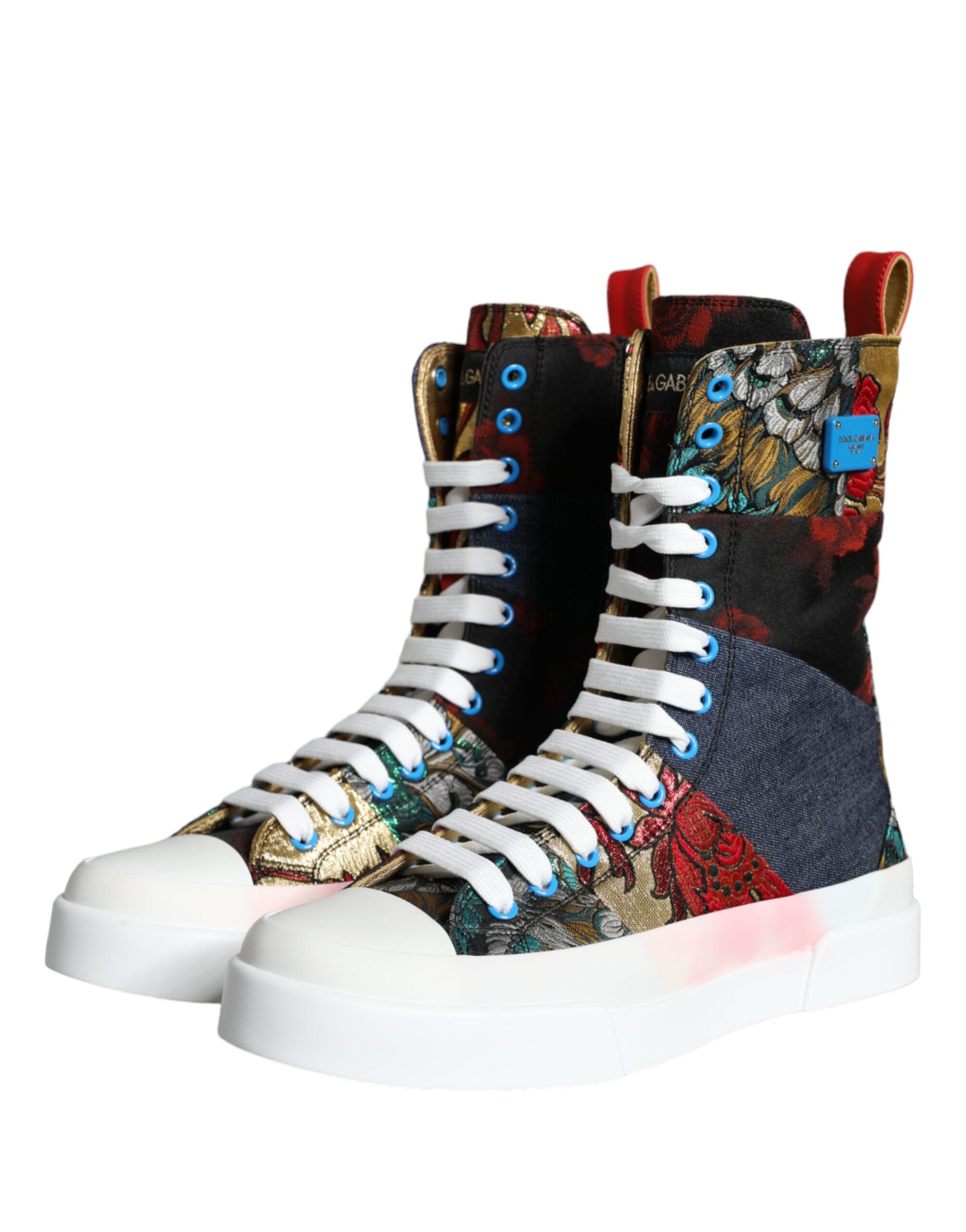 Dolce & Gabbana Multicolor Patchwork Logo High Top Sneakers Schuhe