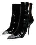 Load image into Gallery viewer, Dolce & Gabbana Schwarz Lackleder Kristall Absatz Stiefel Schuhe
