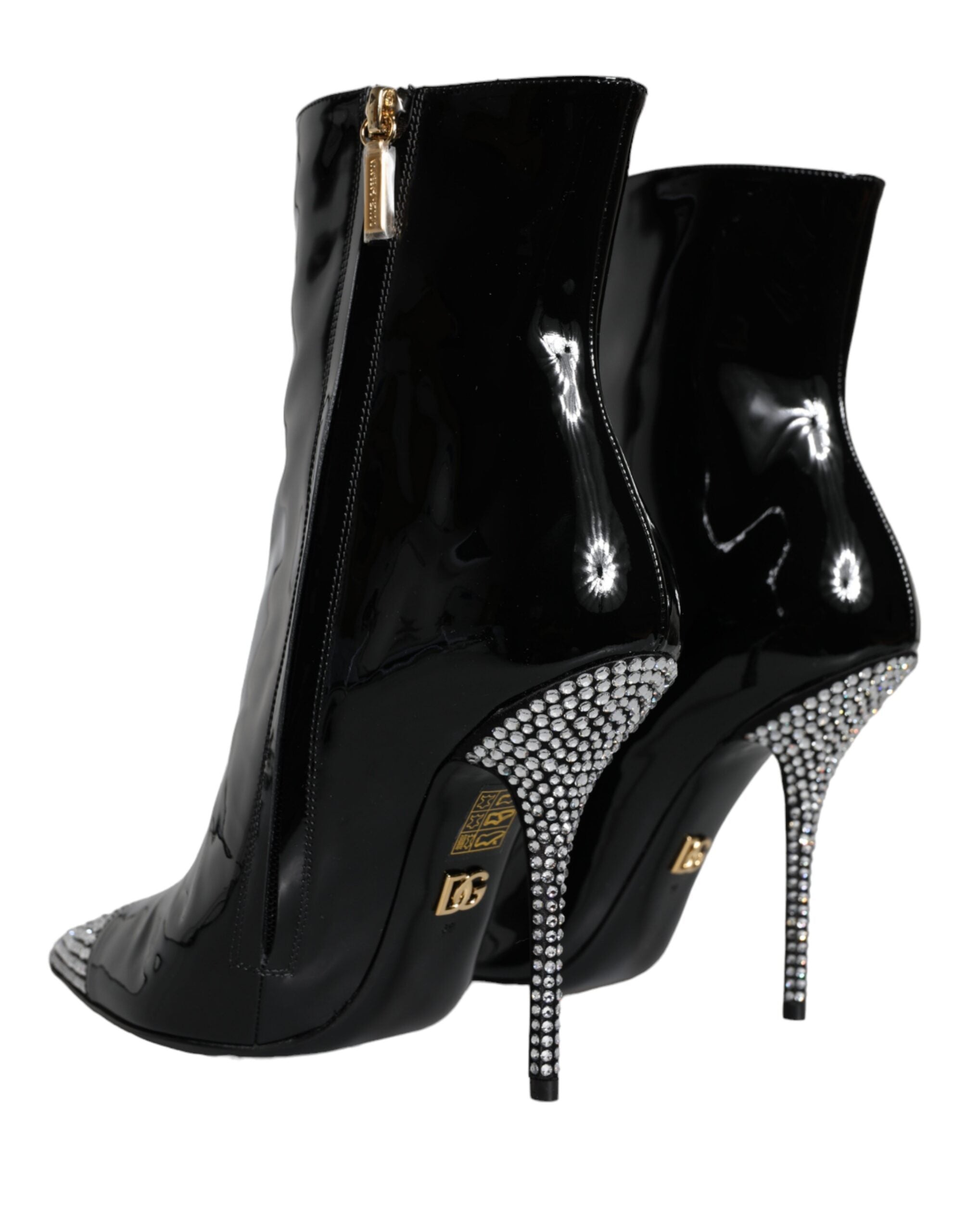 Dolce & Gabbana Schwarz Lackleder Kristall Absatz Stiefel Schuhe