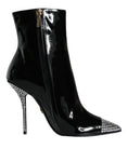 Load image into Gallery viewer, Dolce & Gabbana Schwarz Lackleder Kristall Absatz Stiefel Schuhe
