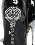 Load image into Gallery viewer, Dolce & Gabbana Schwarz Lackleder Kristall Absatz Stiefel Schuhe
