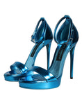 Load image into Gallery viewer, Dolce & Gabbana Metallic Blau Leder Keira Sandalen Schuhe
