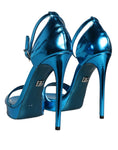 Load image into Gallery viewer, Dolce & Gabbana Metallic Blau Leder Keira Sandalen Schuhe
