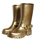 Load image into Gallery viewer, Dolce & Gabbana Metallic Gold Gummi PVC Regen Stiefel Schuhe
