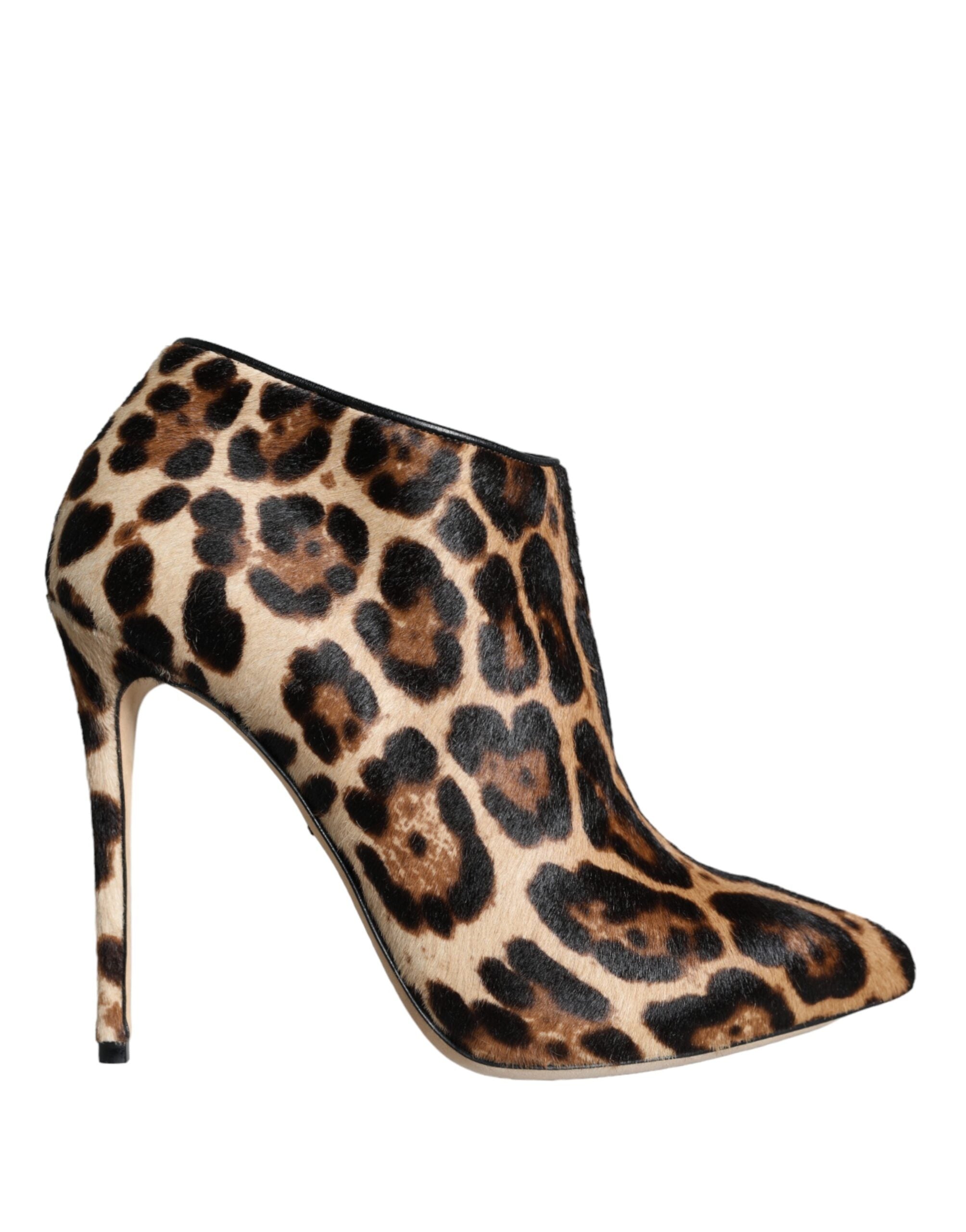 Dolce & Gabbana Braun Leopard Kalb Pelz Heels Stiefeletten Schuhe