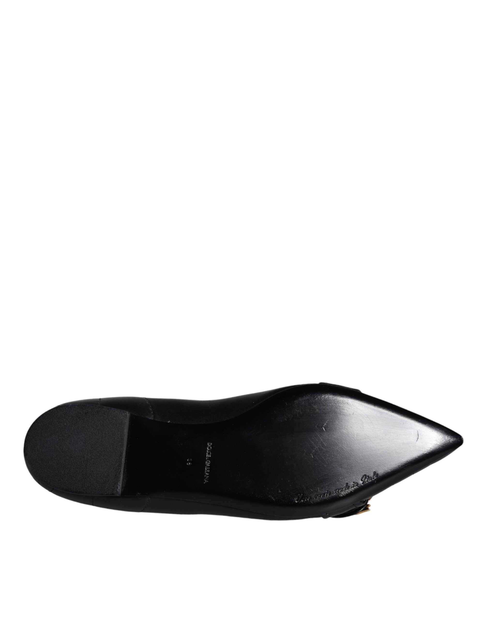 Dolce & Gabbana Black Devotion Leather Pointy Flats Shoes