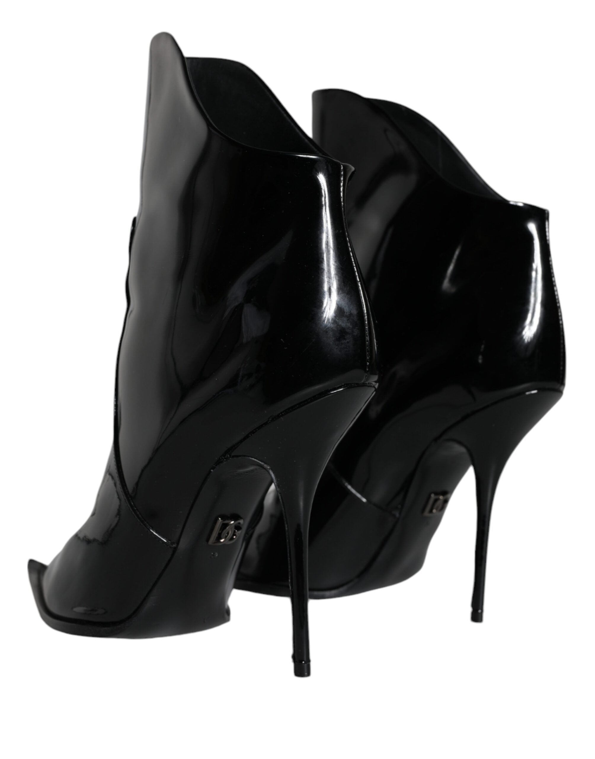 Dolce & Gabbana Black Patent Leather Pointed Ankle Boot Shoes