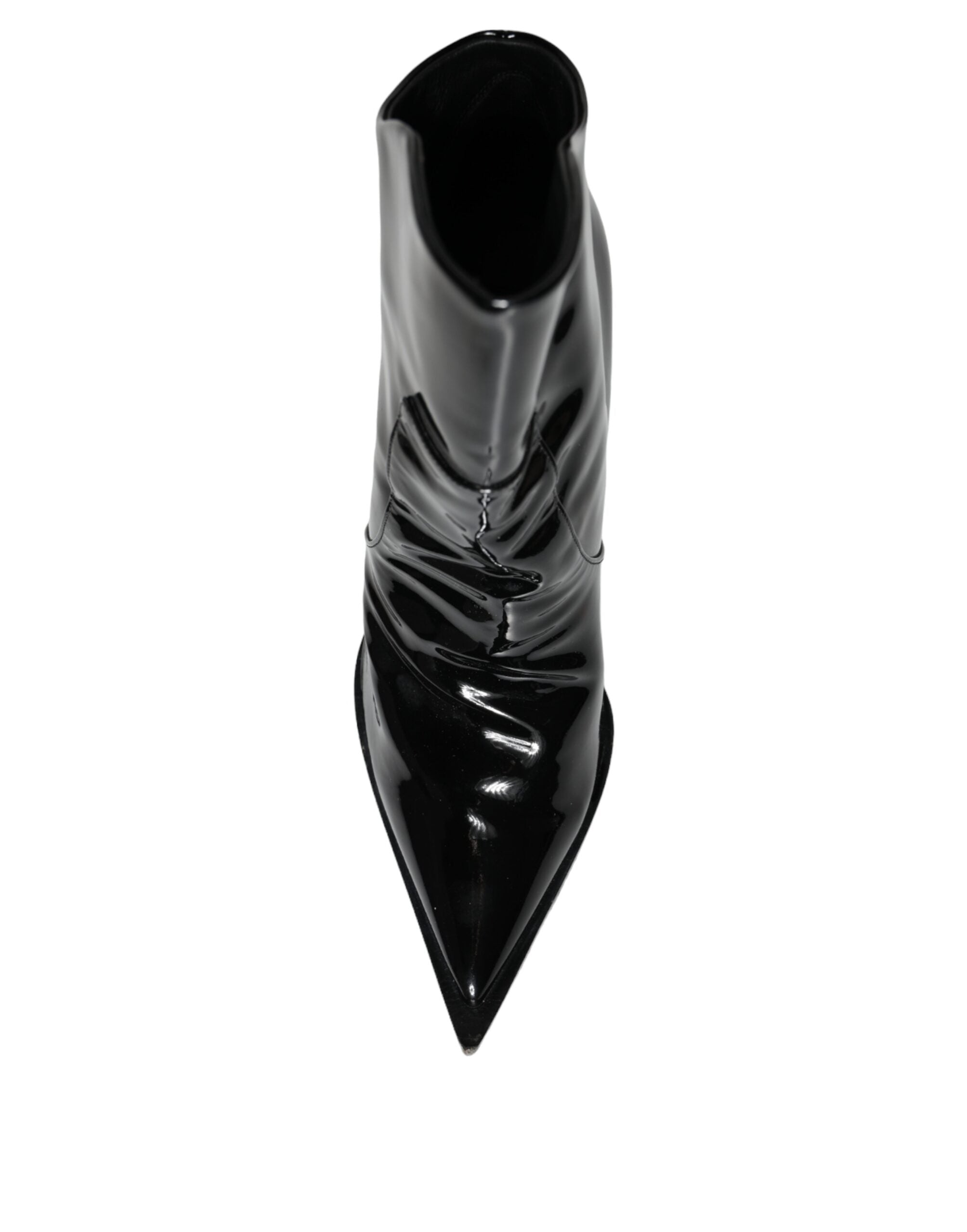 Dolce & Gabbana Black Patent Leather Pointed Ankle Boot Shoes