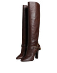 Load image into Gallery viewer, Dolce & Gabbana Brown Leather Gold Tone Logo High Boots Shoes
