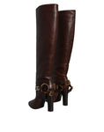 Load image into Gallery viewer, Dolce & Gabbana Brown Leather Gold Tone Logo High Boots Shoes
