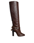 Load image into Gallery viewer, Dolce & Gabbana Brown Leather Gold Tone Logo High Boots Shoes
