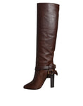 Load image into Gallery viewer, Dolce & Gabbana Brown Leather Gold Tone Logo High Boots Shoes
