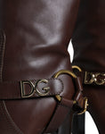 Load image into Gallery viewer, Dolce & Gabbana Brown Leather Gold Tone Logo High Boots Shoes
